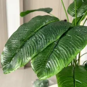 Tropical Faux Palm Tree and Monstera Leaves Artificial Floral Arrangement for Birthday Plastic Material for Indoor Decor