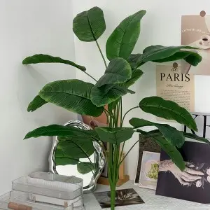 Tropical Faux Palm Tree and Monstera Leaves Artificial Floral Arrangement for Birthday Plastic Material for Indoor Decor