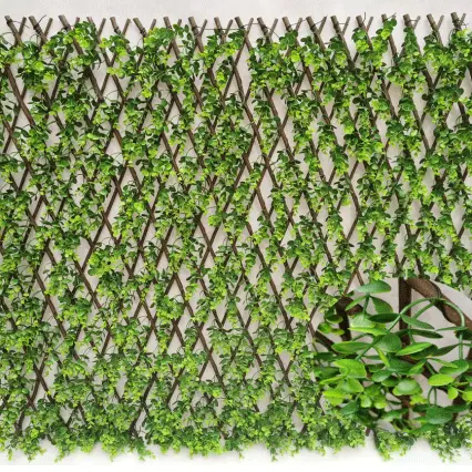 Artificial Walls - Expanding PE laurel leaf willow trellis plastic leaf fence Vertical Expandable Faux Ivy Privacy Fence garden decrative hedges – Deyuan detail pictures